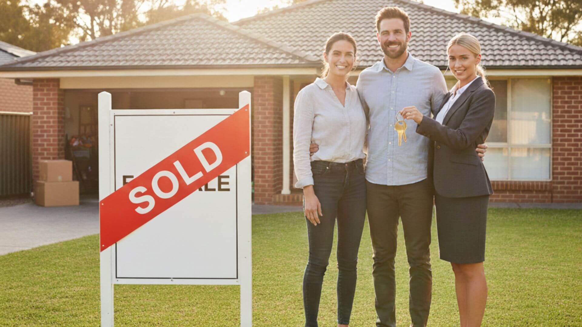 Agent handing over the keys at a sold home